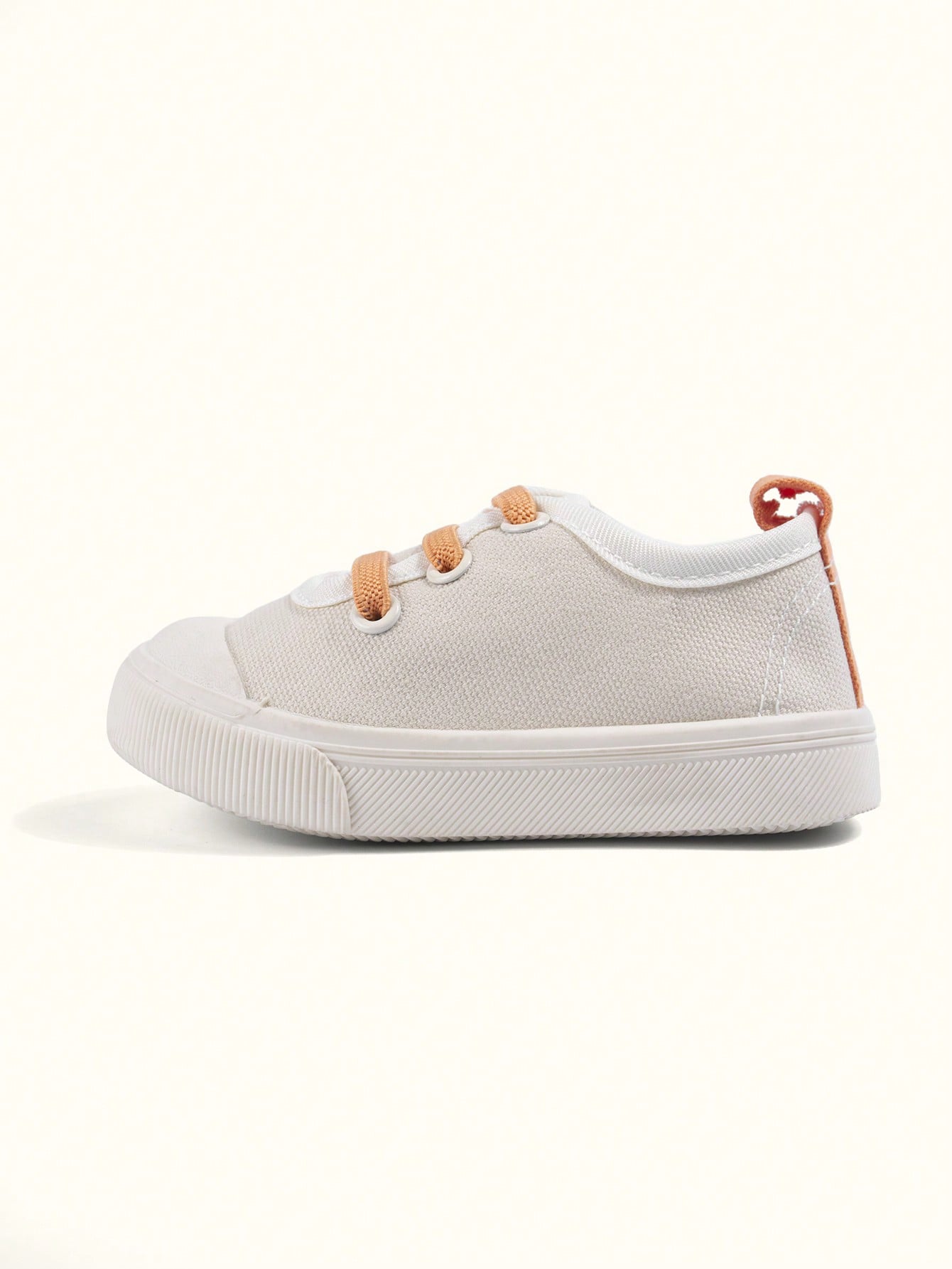Girls' Beige-Orange Canvas Lace-Up Eyelet Low-Top Casual Sneakers, Lightweight Easy-To-Wear Energetic Preppy Style, Fashionable Versatile Cloth Shoes For Spring Campus And Outdoor Play
