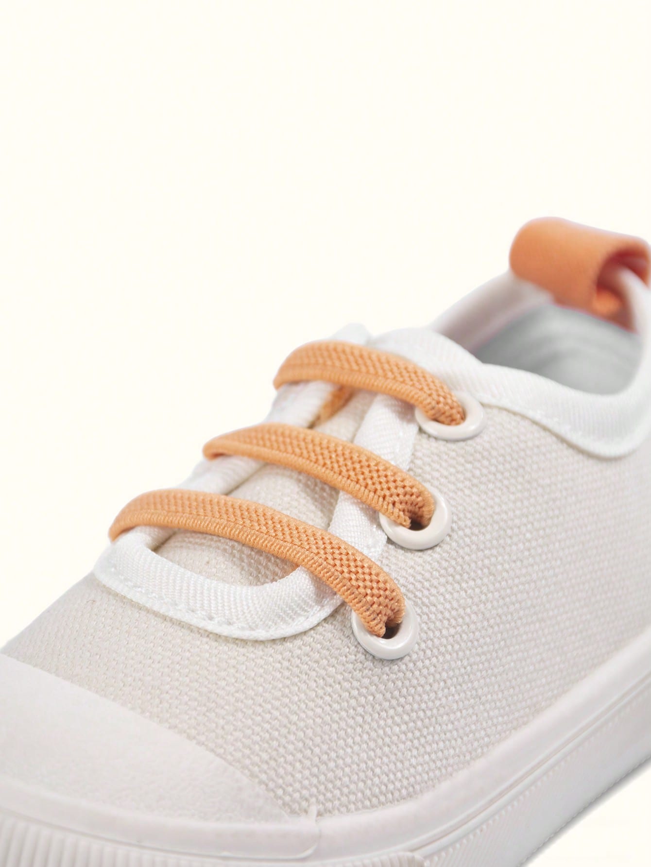 Girls' Beige-Orange Canvas Lace-Up Eyelet Low-Top Casual Sneakers, Lightweight Easy-To-Wear Energetic Preppy Style, Fashionable Versatile Cloth Shoes For Spring Campus And Outdoor Play