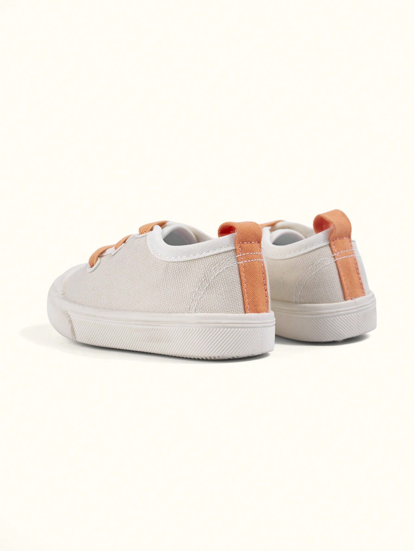 Girls' Beige-Orange Canvas Lace-Up Eyelet Low-Top Casual Sneakers, Lightweight Easy-To-Wear Energetic Preppy Style, Fashionable Versatile Cloth Shoes For Spring Campus And Outdoor Play