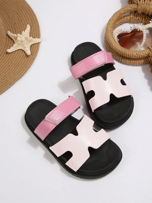 Girls' Bow Knot Slide Sandals With Adjustable Back Strap, Princess Style Hook And Loop Closure, Non-Slip Soft Sole Beach Shoes For Summer