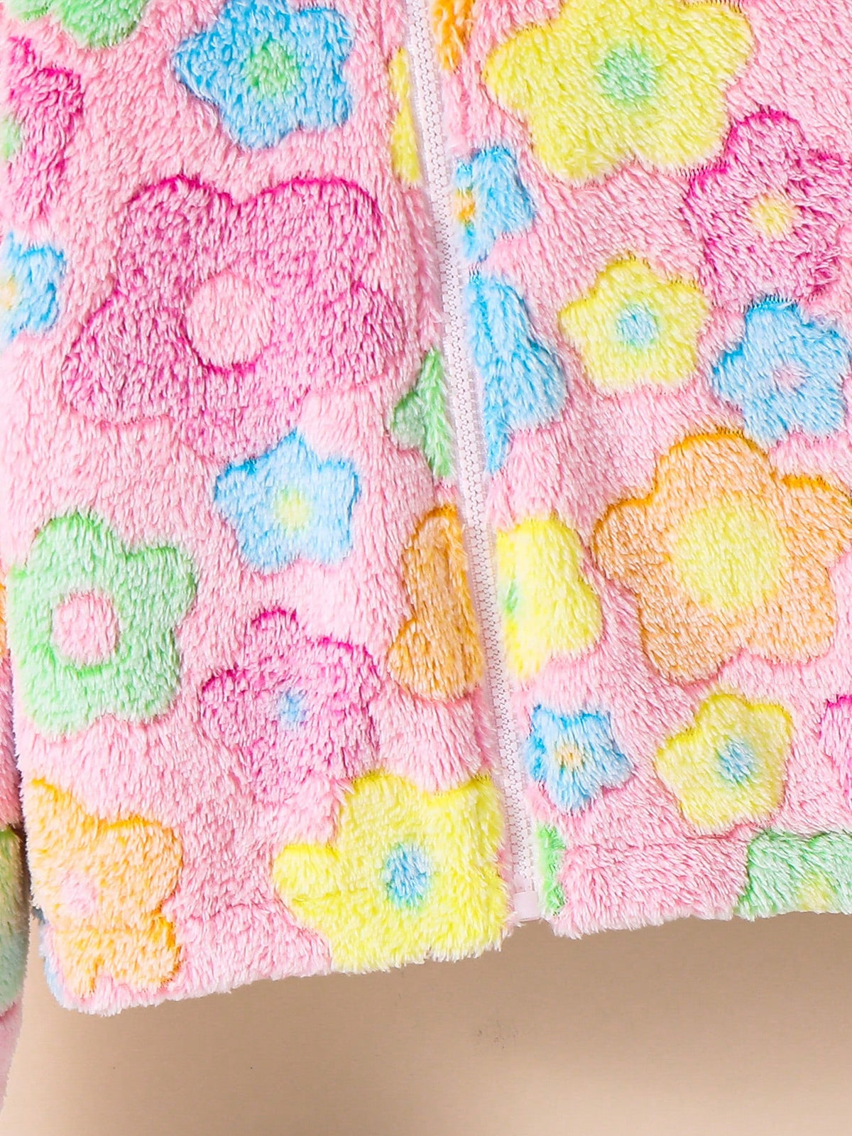 Girls Colorful Flower Pattern Stand Collar Long Sleeve Zip Up Thermal Teddy Jacket,Kids Fuzzy Fleece For Autumn,Career Day,Christmas,Winter