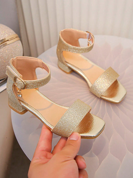 Girls' Fashion Open Toe High Heel Sandals, Gold