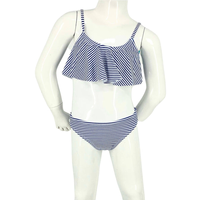 Girls Flutter top moderate two piece bikini - Stripe Navy