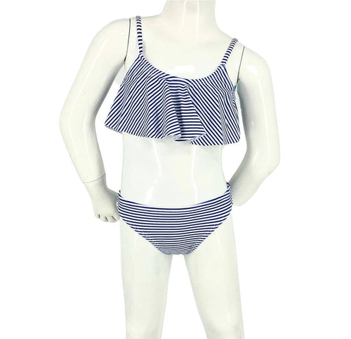 Girls Flutter top moderate two piece bikini - Stripe Navy
