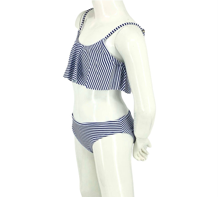 Girls Flutter top moderate two piece bikini - Stripe Navy