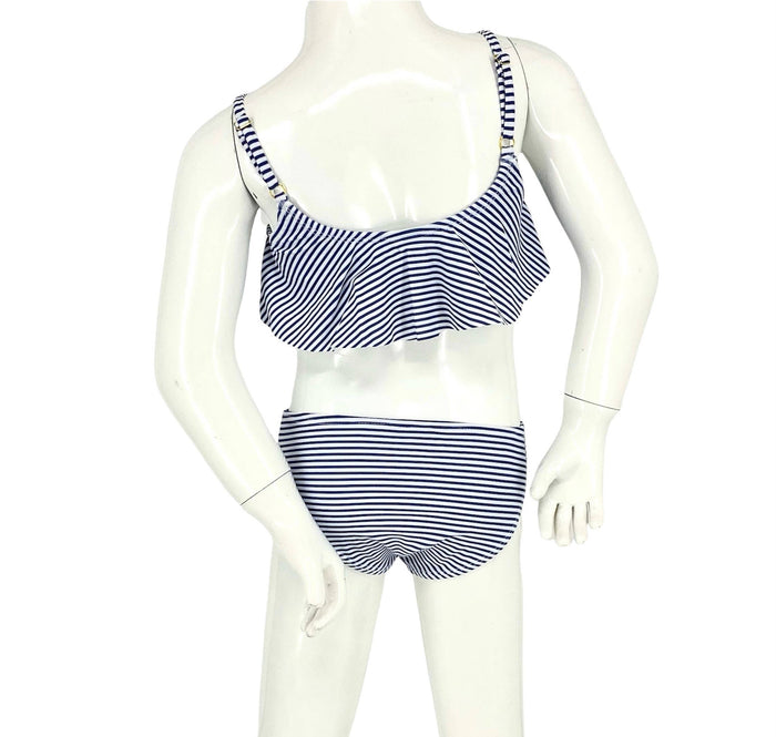 Girls Flutter top moderate two piece bikini - Stripe Navy