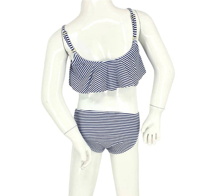 Girls Flutter top moderate two piece bikini - Stripe Navy