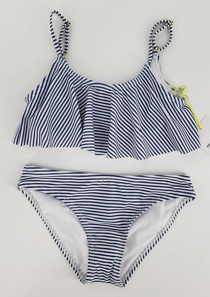 Girls Flutter top moderate two piece bikini - Stripe Navy