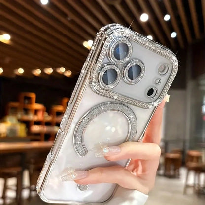 Gitter Diamond Transparent Phone Case, Compatible With IPhone 17 Pro Max 16 15 14 13 12 11 Pro 14 Plus 17 E, Supports Magnetic Wireless Charging, With Bumper Protection