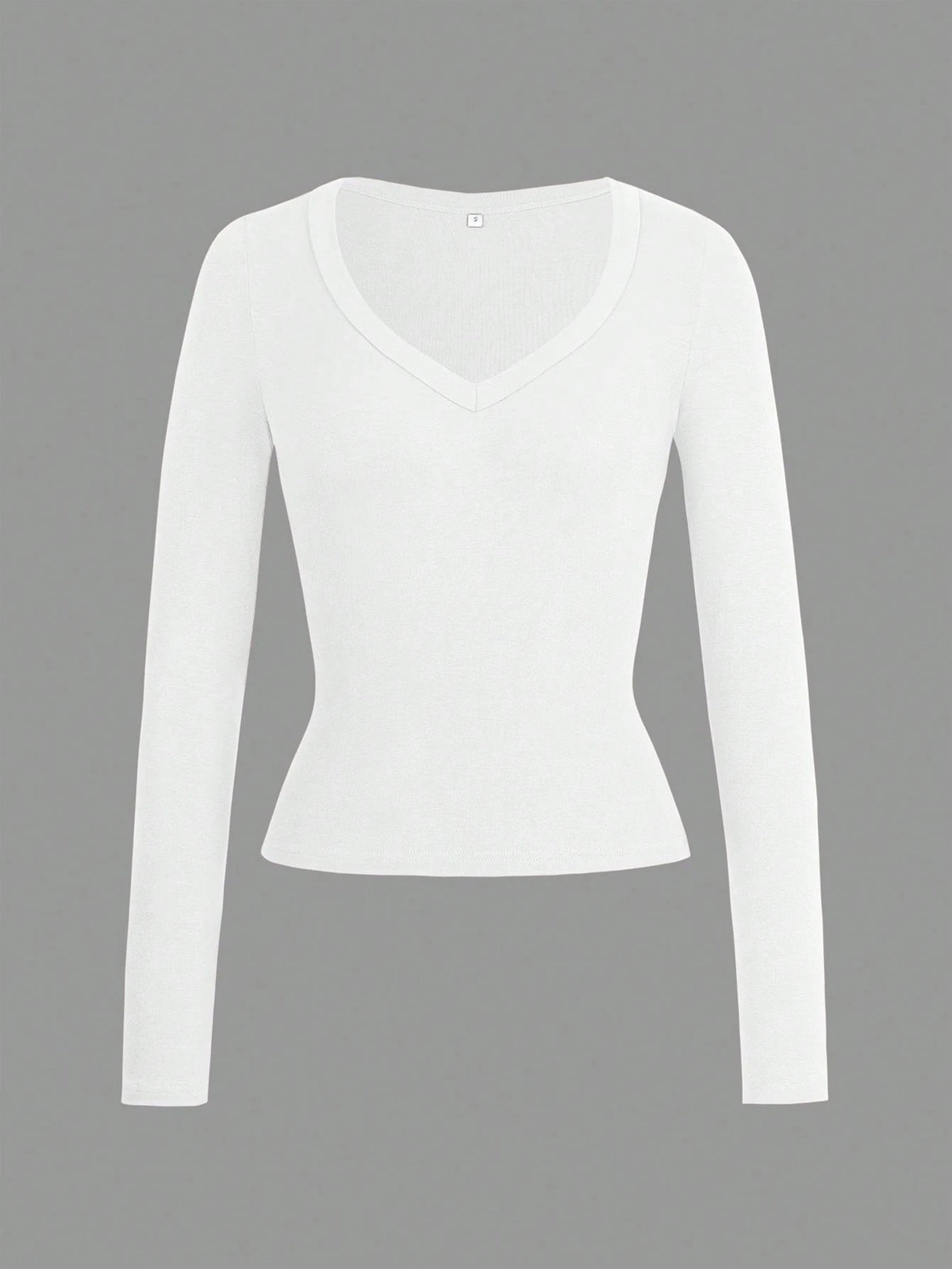 GLAMSKIN Women's Summer/Autumn Basic Striped Colorblock Trim V-Neck Long Sleeve Top, Back To School/Outing/Streetwear Casual
