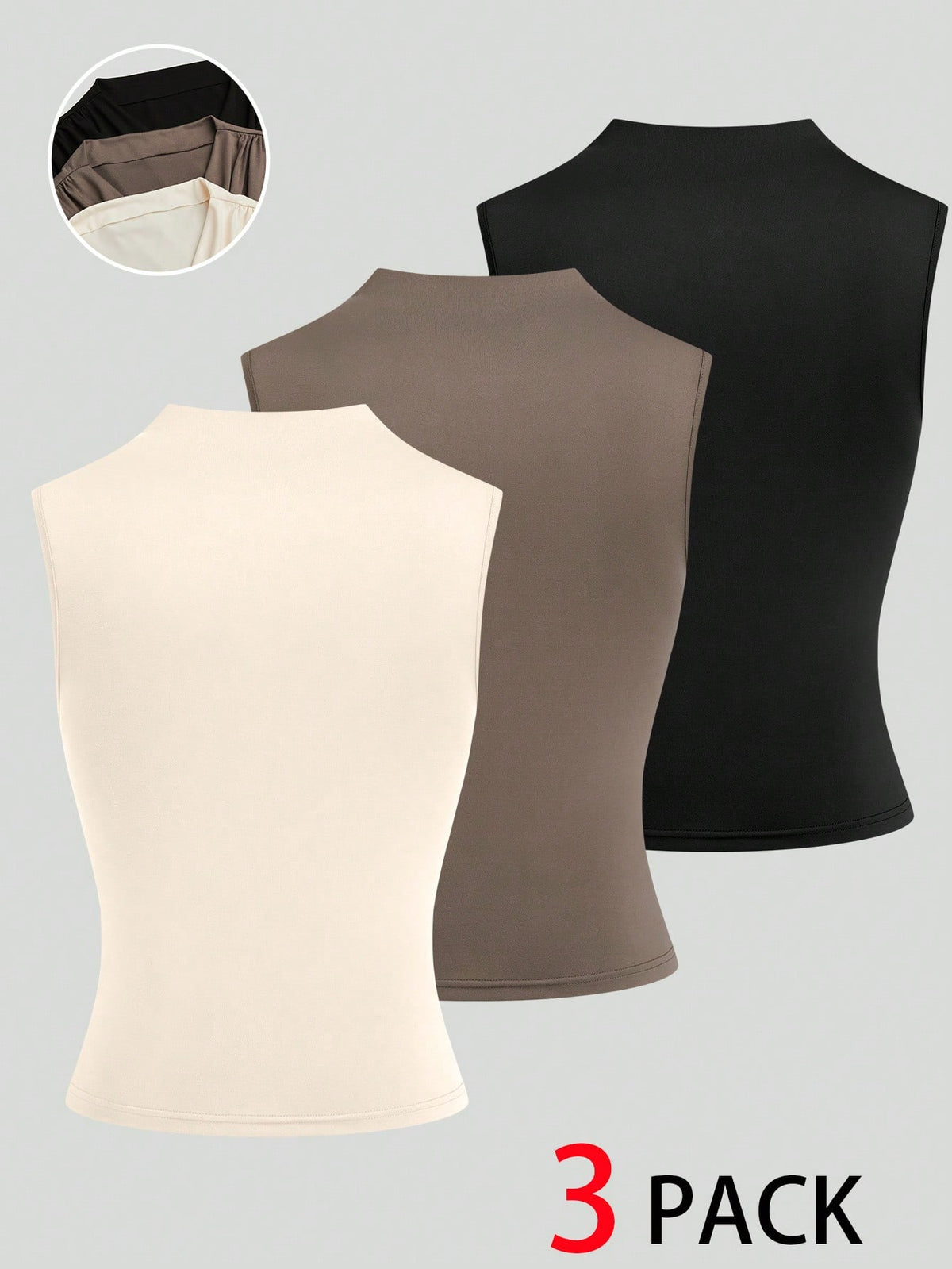 GlowEve CURVE 3pcs Plus Size Women's Elegant Layered Collar Fitted Tops,Summer Everyday Chocolate Brown Beige Blouses,Earth Tone,Vacation,Office Formal Commute