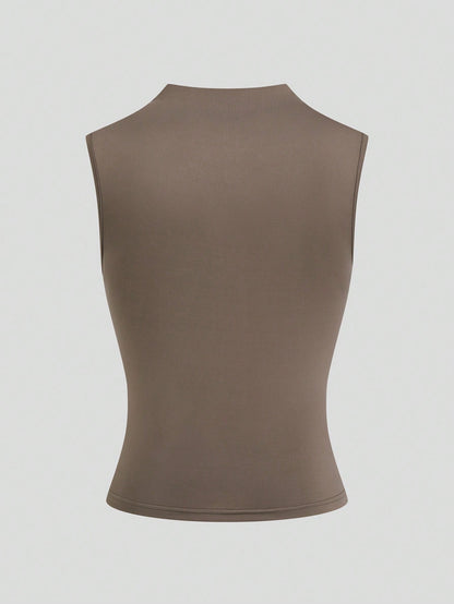 GlowEve CURVE 3pcs Plus Size Women's Elegant Layered Collar Fitted Tops,Summer Everyday Chocolate Brown Beige Blouses,Earth Tone,Vacation,Office Formal Commute