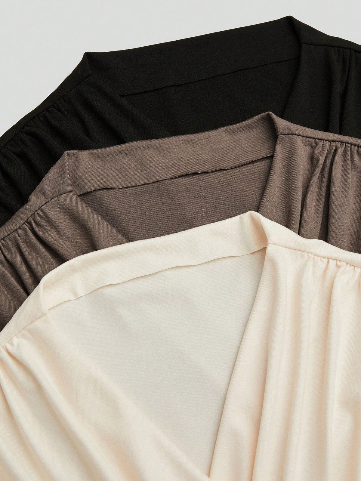 GlowEve CURVE 3pcs Plus Size Women's Elegant Layered Collar Fitted Tops,Summer Everyday Chocolate Brown Beige Blouses,Earth Tone,Vacation,Office Formal Commute