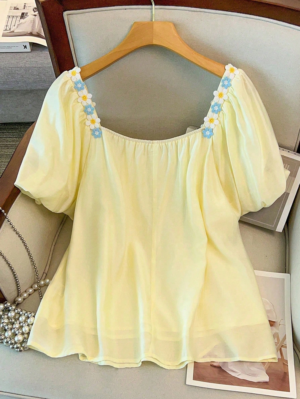 GlowEve CURVE Plus Size Woven Regular Fit Shirt With Embroidered Lace Trim Pastel Yellow Top Blouse Summer Yellow Babydoll Top Square Neck Blouse Cute Blouses Tops For Women Summer Cute Women's Tops F