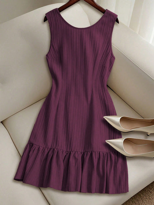 GlowEve Women's Summer Woven Backless Tie Strap Sleeveless A-Line Ruffle Hem Casual Mini Dress