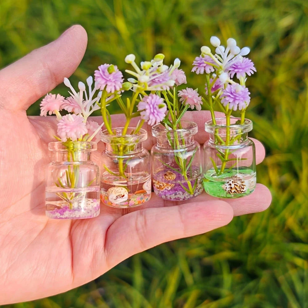 Glowing Resin Mini Vase Set, Random Mixed Color Cute Mini Vase With Artificial Flowers, Hexagonal Desktop Decor, Colorful Fluorescent Decoration, Suitable For Home, Car, Party, No Power Needed, Creati