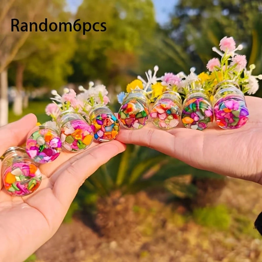 Glowing Resin Mini Vase Set, Random Mixed Color Cute Mini Vase With Artificial Flowers, Hexagonal Desktop Decor, Colorful Fluorescent Decoration, Suitable For Home, Car, Party, No Power Needed, Creati