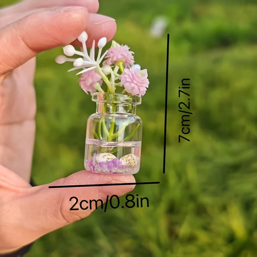 Glowing Resin Mini Vase Set, Random Mixed Color Cute Mini Vase With Artificial Flowers, Hexagonal Desktop Decor, Colorful Fluorescent Decoration, Suitable For Home, Car, Party, No Power Needed, Creati