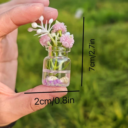 Glowing Resin Mini Vase Set, Random Mixed Color Cute Mini Vase With Artificial Flowers, Hexagonal Desktop Decor, Colorful Fluorescent Decoration, Suitable For Home, Car, Party, No Power Needed, Creati