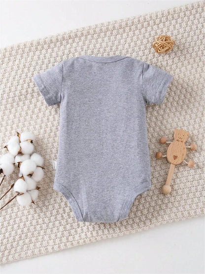 Go Get Me Milk, Farmer's Letter Print, Comfortable Summer Outdoor Activity Transparent Jacket, 100% Cotton Newborn Crawling Suit, Soft And Fashionable Short Sleeved Baby Triangle Jumpsuit