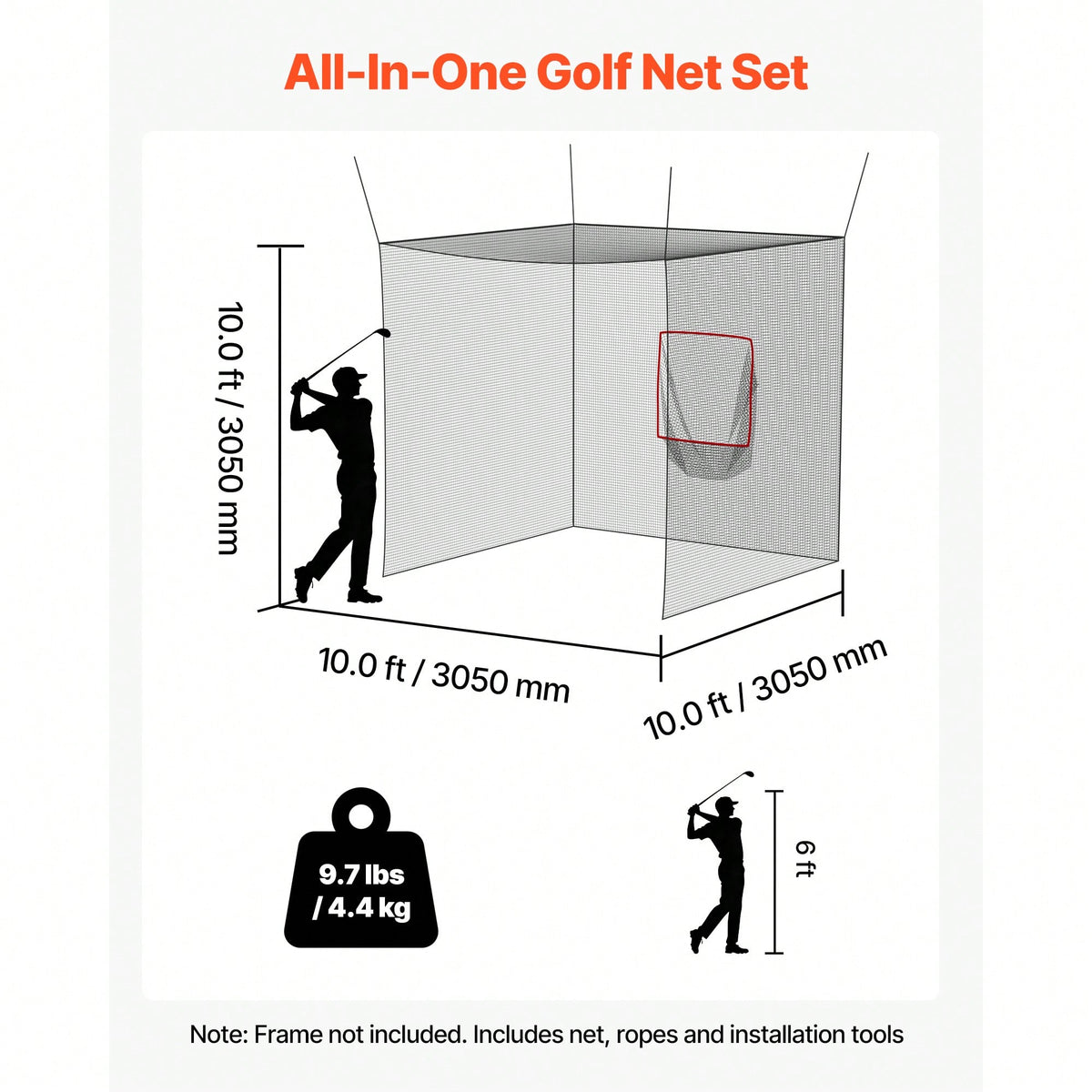 Golf Batting Cage, 10 X 10 X 10 FT Golf Cage, Driving Hitting Cages With 3-Ply Knotless Polyester, Golfs Target & 9-Hole Baseball Target, Golfs Hitting Net For Indoor, Outdoor, Backyard
