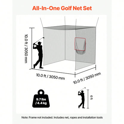 Golf Batting Cage, 10 X 10 X 10 FT Golf Cage, Driving Hitting Cages With 3-Ply Knotless Polyester, Golfs Target & 9-Hole Baseball Target, Golfs Hitting Net For Indoor, Outdoor, Backyard