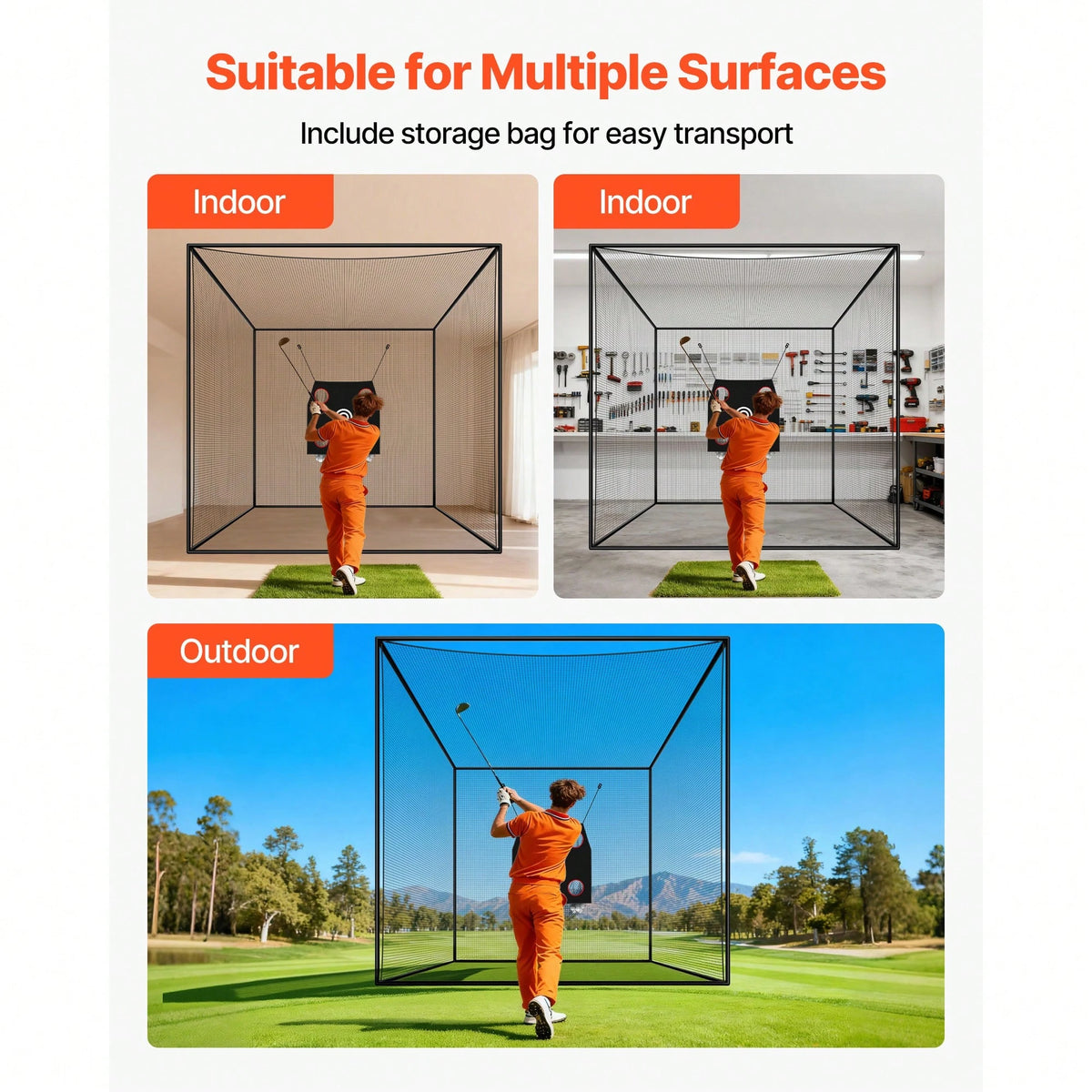Golf Batting Cage, 10 X 10 X 10 FT Golf Cage, Driving Hitting Cages With 3-Ply Knotless Polyester, Golfs Target & 9-Hole Baseball Target, Golfs Hitting Net For Indoor, Outdoor, Backyard