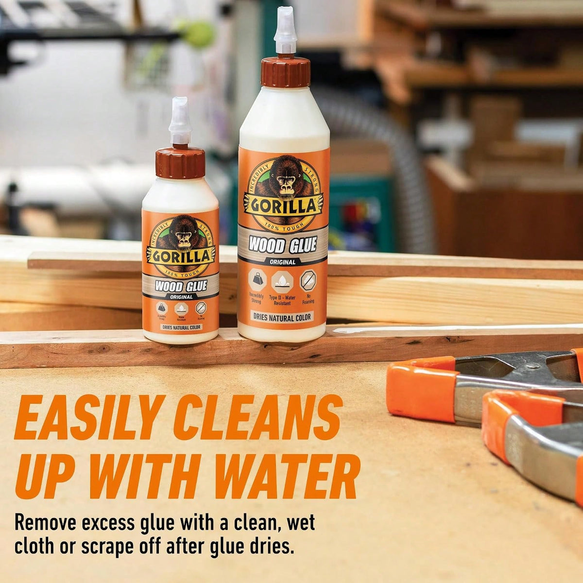 Gorilla Wood Glue, 8 Oz., Water Resistant PVA Wood Glue For Indoor &Amp; Outdoor Projects, Fast Clamp, Natural Color, Paintable &Amp; Sandable