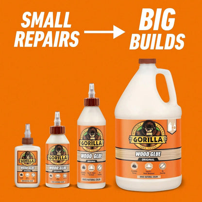 Gorilla Wood Glue, 8 Oz., Water Resistant PVA Wood Glue For Indoor &Amp; Outdoor Projects, Fast Clamp, Natural Color, Paintable &Amp; Sandable