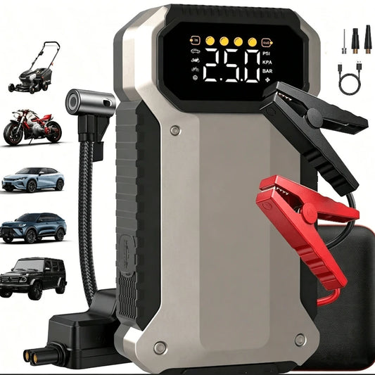 GRMA [4000A Peak| Portable] 4000A Peak Portable Tire Inflator| Car Jump Starter + Air Compressor All-In-One| 2.38G Gasoline, 1.98G, LED Light, USB Power Bank