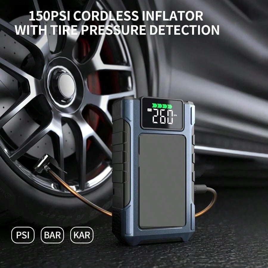 GRMA [4000A Peak| Portable] 4000A Peak Portable Tire Inflator| Car Jump Starter + Air Compressor All-In-One| 2.38G Gasoline, 1.98G, LED Light, USB Power Bank