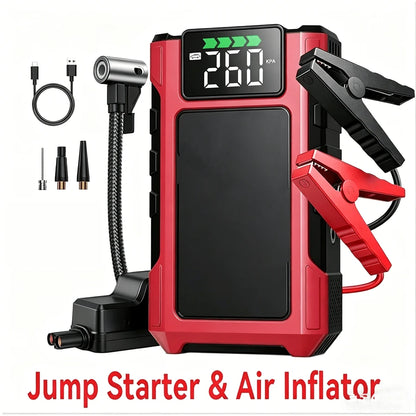 GRMA [4000A Peak| Portable] 4000A Peak Portable Tire Inflator| Car Jump Starter + Air Compressor All-In-One| 2.38G Gasoline, 1.98G, LED Light, USB Power Bank