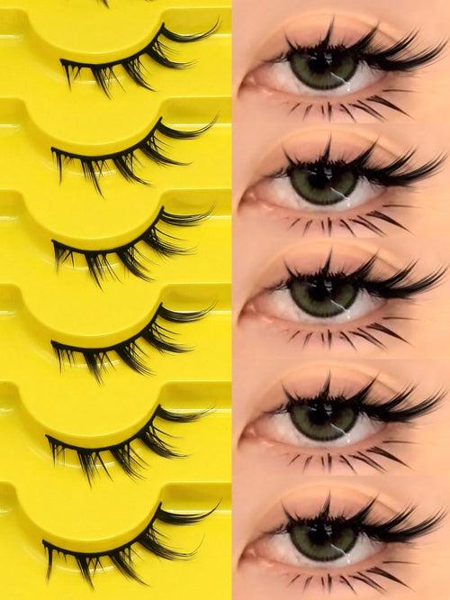 GROINNEYA 7 Pairs Cat Eye False Eyelashes, Natural Looking 3D Faux Mink Soft Anime Cosplay Thick False Lashes Extension (Y02) Strip Eyelashes, Eyelashes, False Eyelashes, Fake Eyelashes