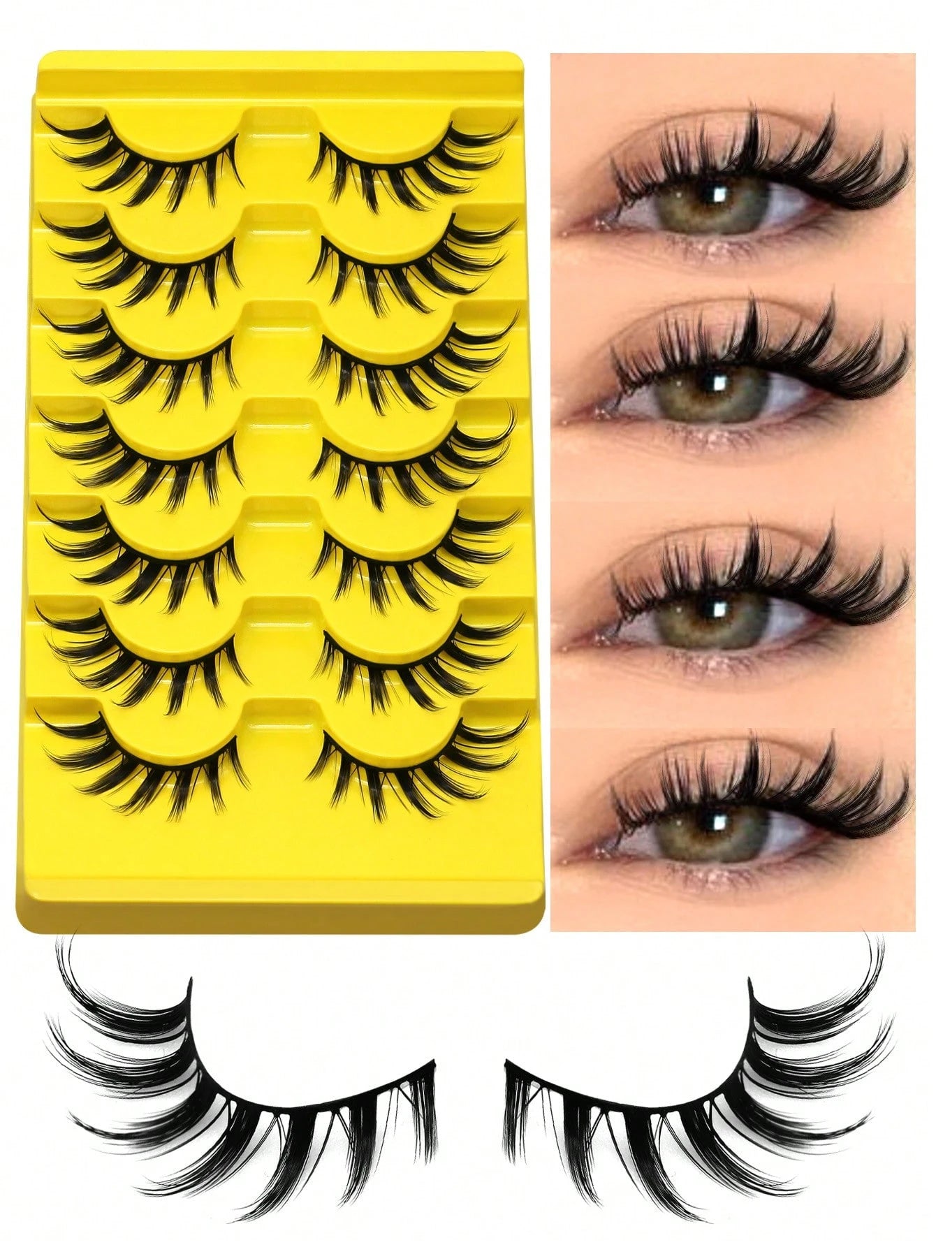 GROINNEYA 7 Pairs Cat Eye False Eyelashes, Natural Looking 3D Faux Mink Soft Anime Cosplay Thick False Lashes Extension (Y02) Strip Eyelashes, Eyelashes, False Eyelashes, Fake Eyelashes