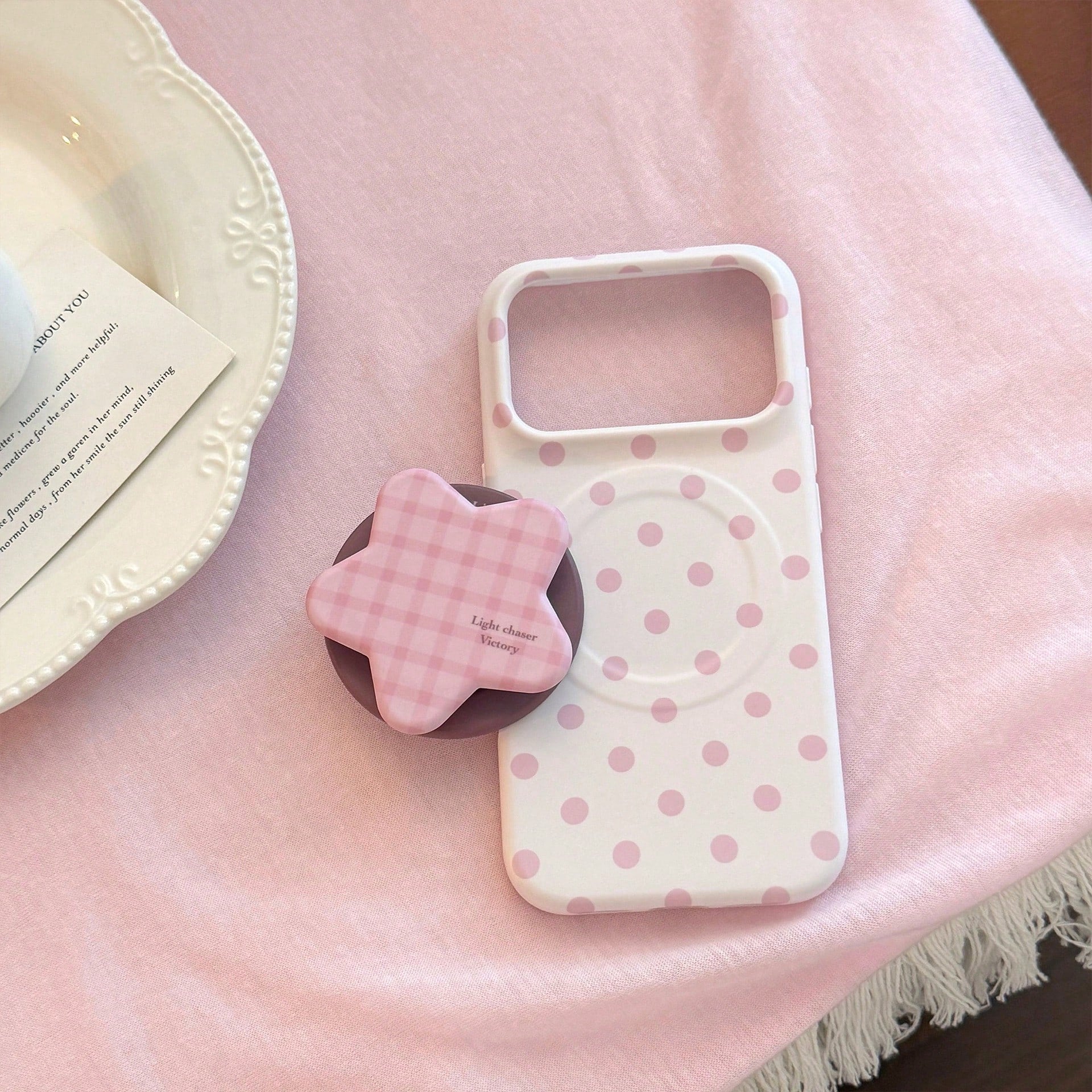 GUCADI INS Style Minimalist Sweet Polka Dot Phone Case, Suitable For IPhone 17, 17 Pro Max, 16, 15 Soft Case, 13, With Starry Sky Film Magnetic Stand, Personalized, Girly, Creative, Minimalist Style