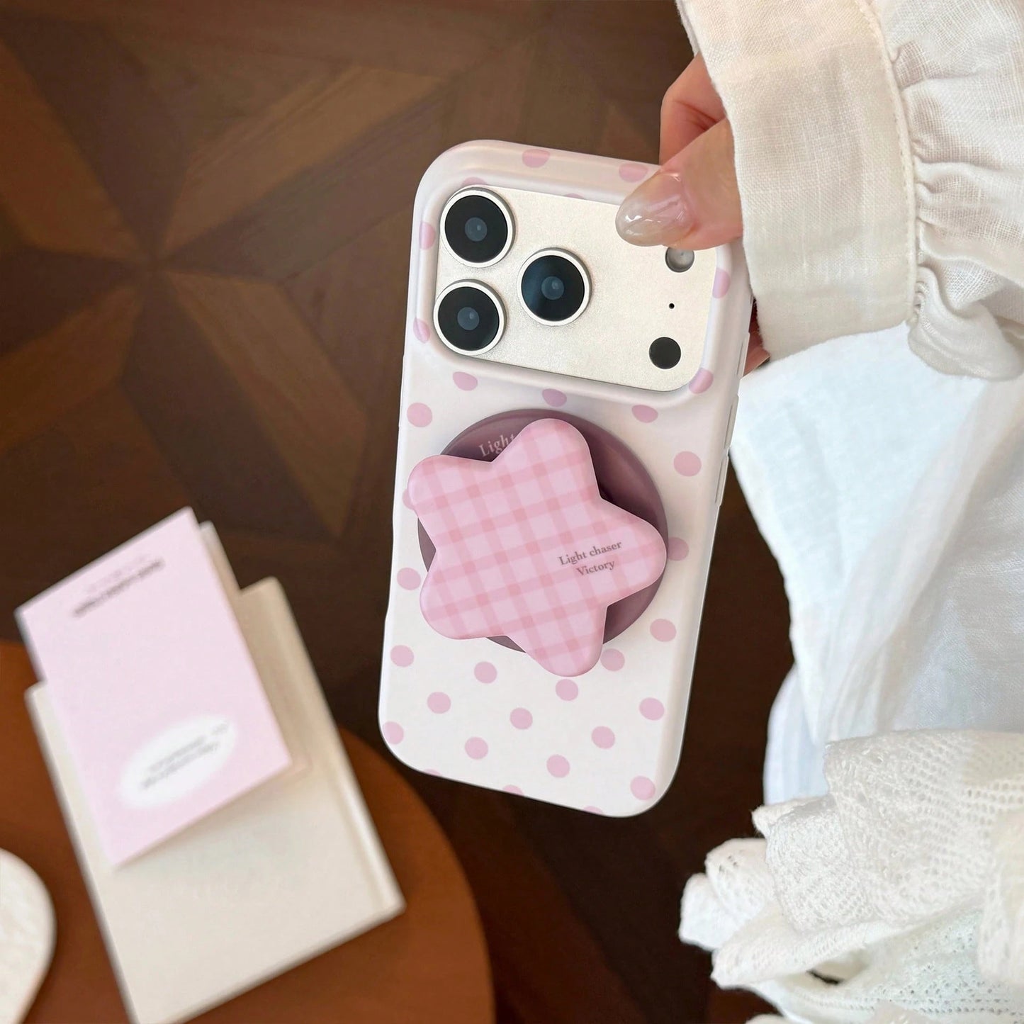 GUCADI INS Style Minimalist Sweet Polka Dot Phone Case, Suitable For IPhone 17, 17 Pro Max, 16, 15 Soft Case, 13, With Starry Sky Film Magnetic Stand, Personalized, Girly, Creative, Minimalist Style