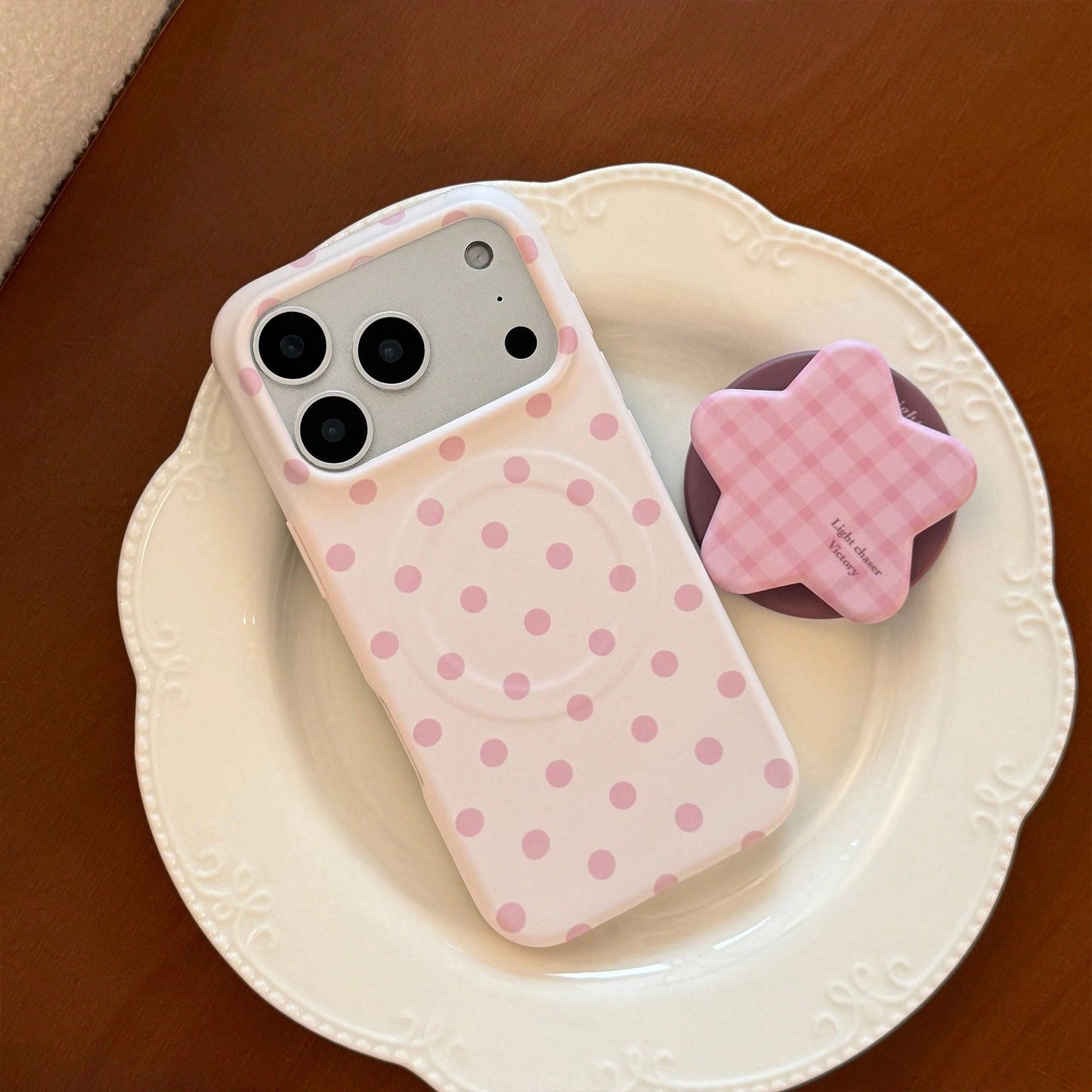 GUCADI INS Style Minimalist Sweet Polka Dot Phone Case, Suitable For IPhone 17, 17 Pro Max, 16, 15 Soft Case, 13, With Starry Sky Film Magnetic Stand, Personalized, Girly, Creative, Minimalist Style