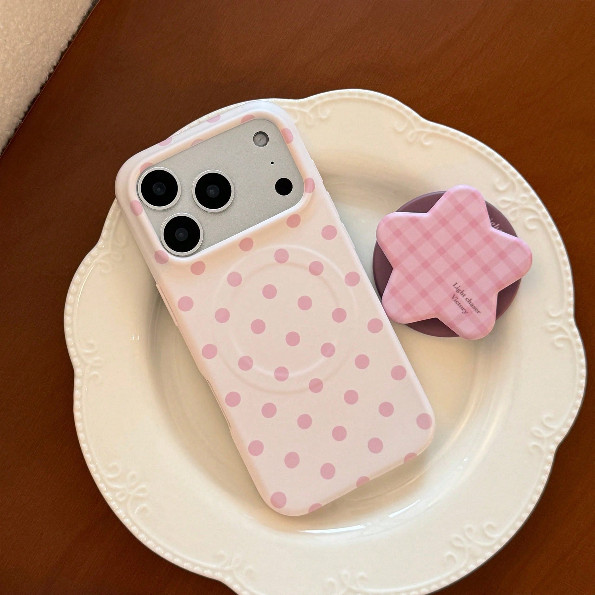 GUCADI INS Style Minimalist Sweet Polka Dot Phone Case, Suitable For IPhone 17, 17 Pro Max, 16, 15 Soft Case, 13, With Starry Sky Film Magnetic Stand, Personalized, Girly, Creative, Minimalist Style