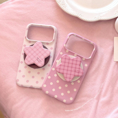 GUCADI INS Style Minimalist Sweet Polka Dot Phone Case, Suitable For IPhone 17, 17 Pro Max, 16, 15 Soft Case, 13, With Starry Sky Film Magnetic Stand, Personalized, Girly, Creative, Minimalist Style