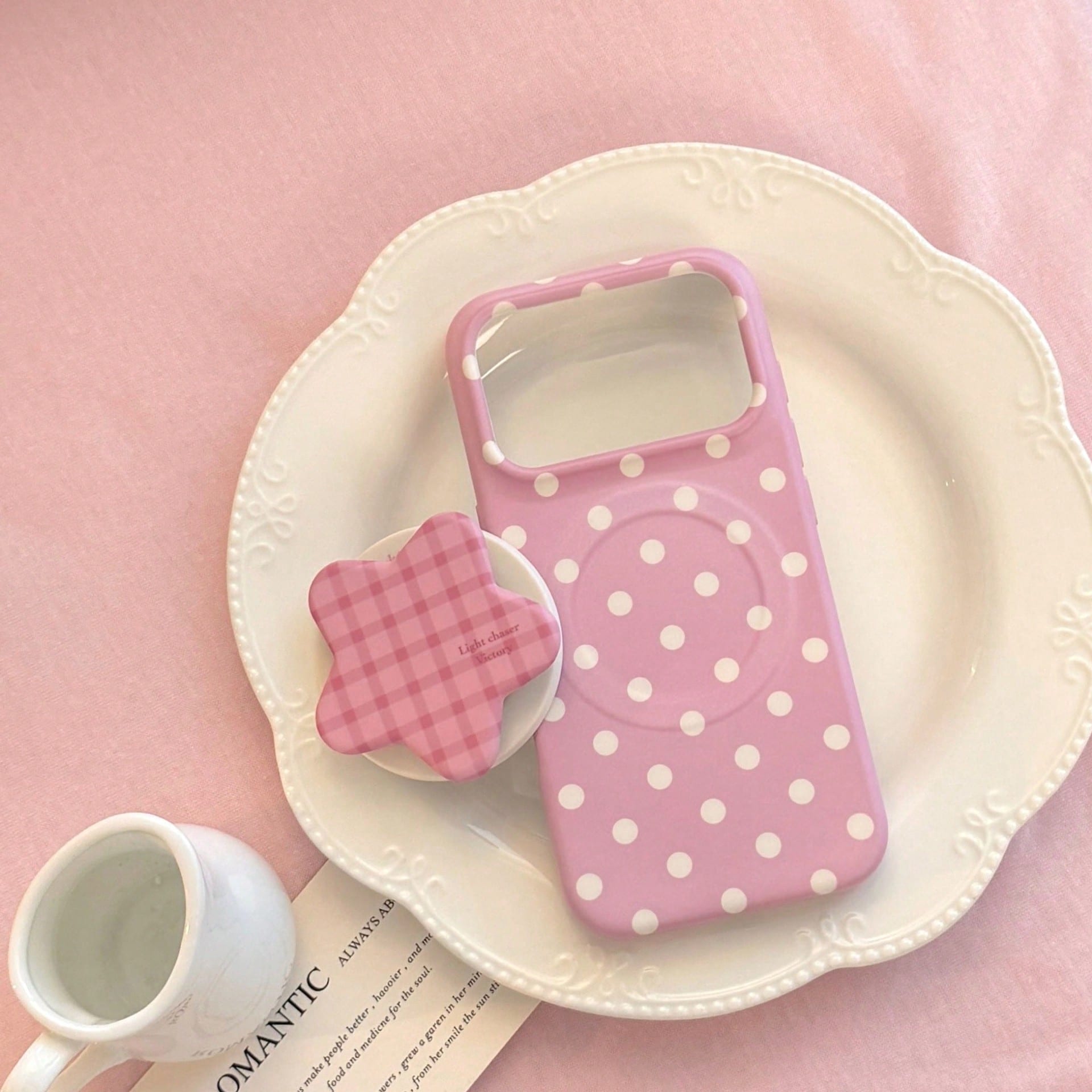 GUCADI INS Style Minimalist Sweet Polka Dot Phone Case, Suitable For IPhone 17, 17 Pro Max, 16, 15 Soft Case, 13, With Starry Sky Film Magnetic Stand, Personalized, Girly, Creative, Minimalist Style