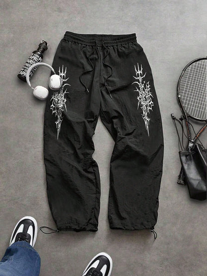 Gym Rark Men's Black And White Contrast Color Print T-Shirt And Pants Sports Suit,Summer Goth Gym Outfit Gothic Workout Clothes,Breathable Compression Set