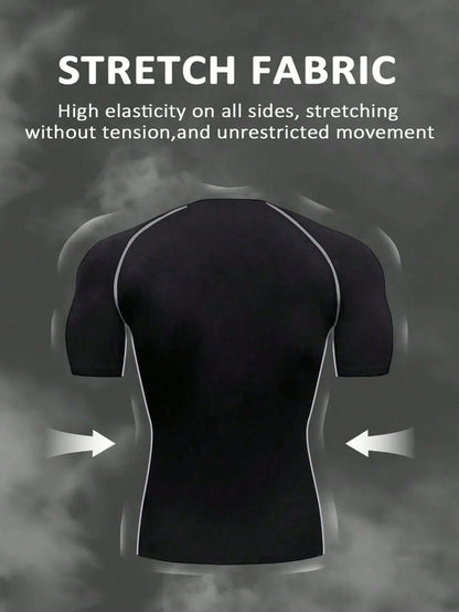 Gym Rark Men's Black And White Contrast Color Print T-Shirt And Pants Sports Suit,Summer Goth Gym Outfit Gothic Workout Clothes,Breathable Compression Set