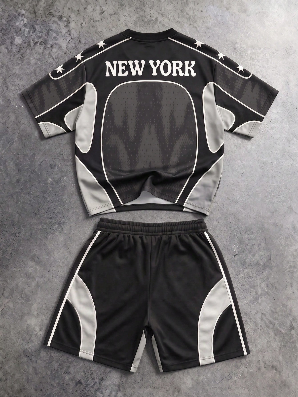 Gym Rark Men's Star Stripe Pattern Print Colorblock Crew Neck T-Shirt And Drawstring Waist Pocket Shorts Sports Set