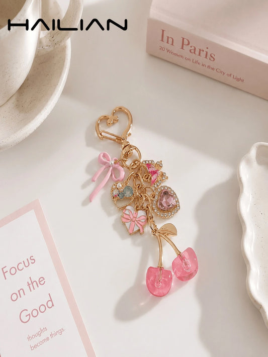HAILIAN This Alloy Heart-Shaped Clasp Is Decorated With Bow, Heart, Butterfly And Cherry Patterns, Elegant And Exquisite, Can Be Used As A Women's Handbag Charm/Wallet Charm/Keychain. Suitable For Dec
