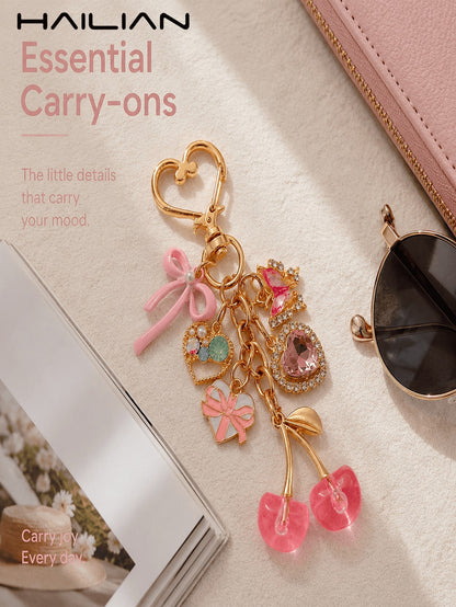 HAILIAN This Alloy Heart-Shaped Clasp Is Decorated With Bow, Heart, Butterfly And Cherry Patterns, Elegant And Exquisite, Can Be Used As A Women's Handbag Charm/Wallet Charm/Keychain. Suitable For Dec