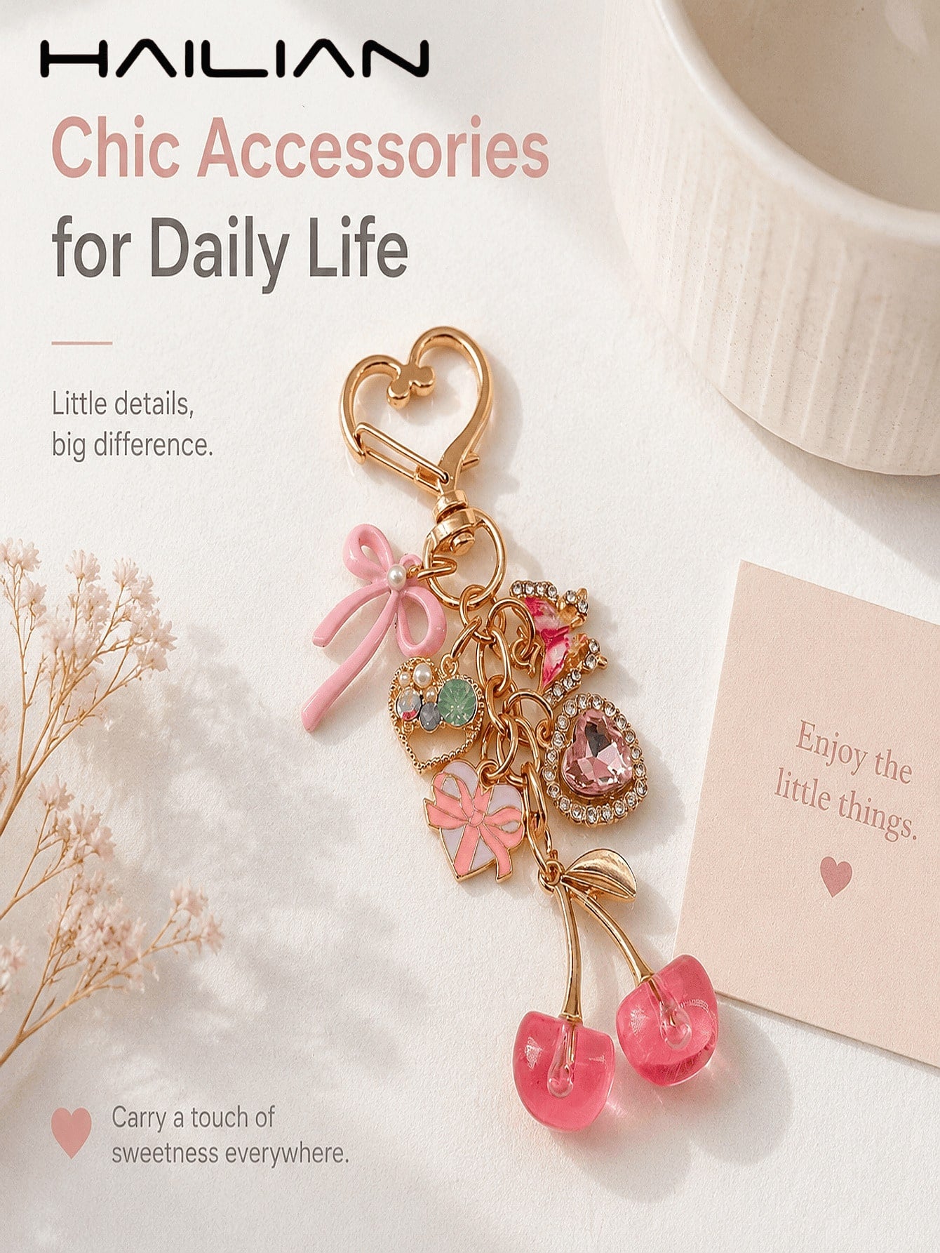 HAILIAN This Alloy Heart-Shaped Clasp Is Decorated With Bow, Heart, Butterfly And Cherry Patterns, Elegant And Exquisite, Can Be Used As A Women's Handbag Charm/Wallet Charm/Keychain. Suitable For Dec