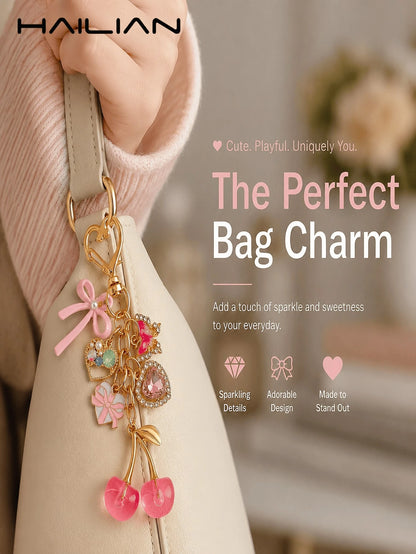 HAILIAN This Alloy Heart-Shaped Clasp Is Decorated With Bow, Heart, Butterfly And Cherry Patterns, Elegant And Exquisite, Can Be Used As A Women's Handbag Charm/Wallet Charm/Keychain. Suitable For Dec