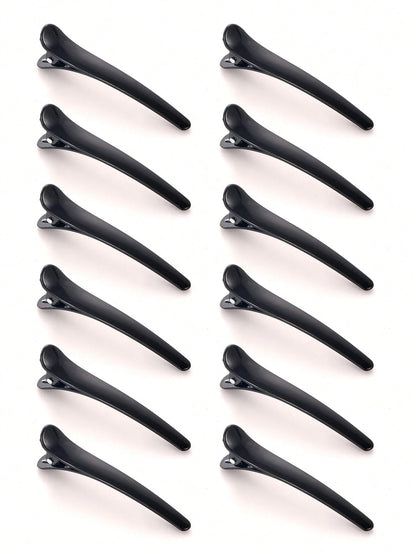 Hair Clips For Styling, 12 PCS Non-Slip Black Plastic Duckbill Alligator Hair Barrettes Pins For Wo