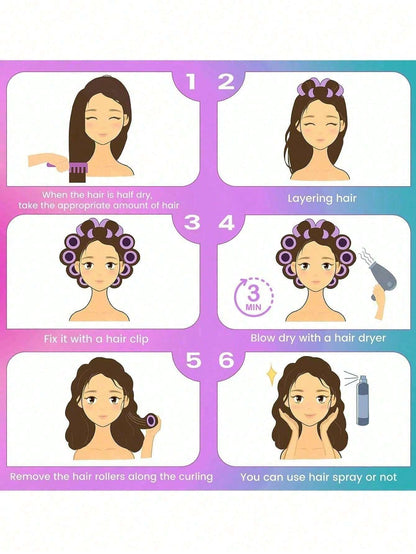Hair Curlers With Clips, Self-Gripping Curling Tool, Suitable For Long/Medium/Short Hair And Bangs, DIY Curling Tool (Includes 12 Large Curlers + 6 Clips)