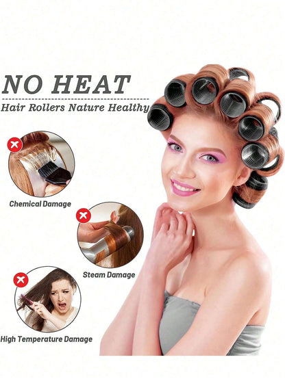 Hair Curlers With Clips, Self-Gripping Curling Tool, Suitable For Long/Medium/Short Hair And Bangs, DIY Curling Tool (Includes 12 Large Curlers + 6 Clips)